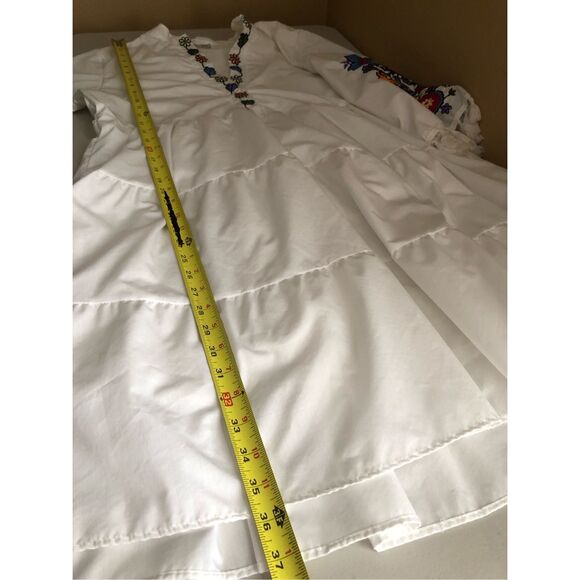 By ESQ White Boho Embroidered Peasant Dress Tassel Sleeve Tiered Midi SZ L - Picture 10 of 13